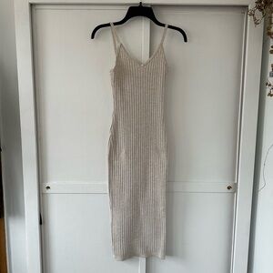 Elegant Cream Ribbed Knit Dress
